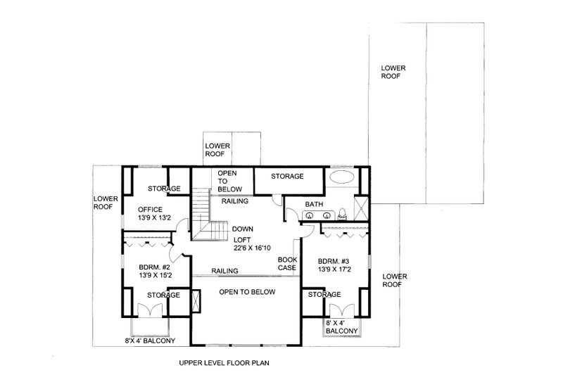 House Blueprint - Floor Plan - Upper Floor for Craftsman House Plan #117-959 - 3 bed, 2.5 bath