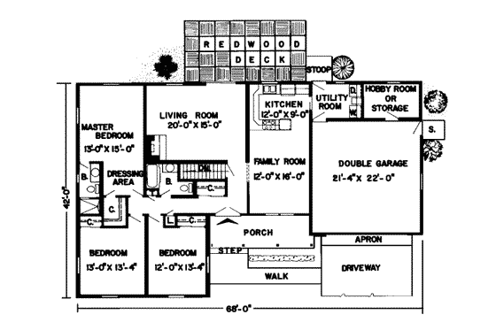 Floor Plan - Main Floor for Ranch House Plan #312-563 - 3 bed, 2 bath