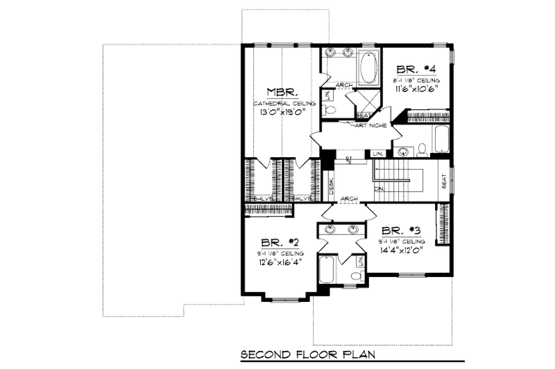 Dream House Plan - Floor Plan - Upper Floor for Craftsman House Plan #70-1000 - 4 bed, 3.5 bath