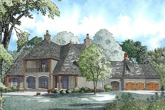 Exterior - Rear Elevation for European House Plan #17-2366 - 6 bed, 6.5 bath