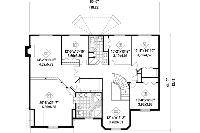 House Blueprint - Floor Plan - Upper Floor for European House Plan #25-4699 - 5 bed, 2 bath