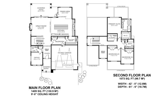 Floor Plan - Main Floor for Prairie House Plan #1100-100 - 3 bed, 2.5 bath