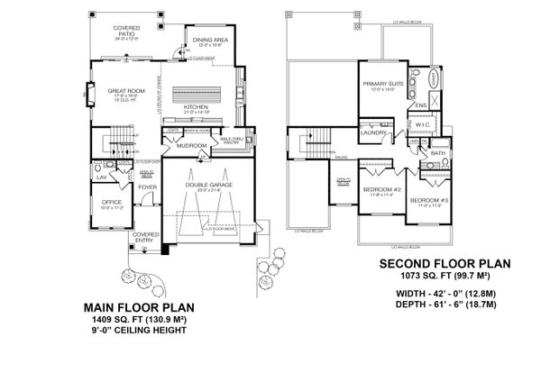 Architectural House Design - Floor Plan - Main Floor for Prairie House Plan #1100-100 - 3 bed, 2.5 bath