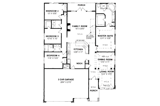 Floor Plan - Main Floor for Traditional House Plan #20-170 - 4 bed, 2 bath