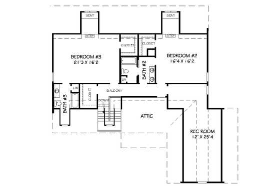 Floor Plan - Upper Floor for European House Plan #424-382 - 3 bed, 3.5 bath