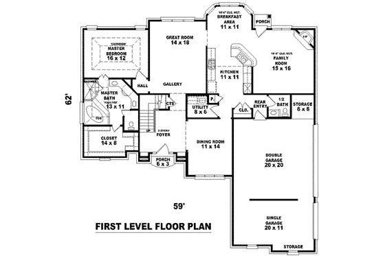 Floor Plan - Main Floor for European House Plan #81-1010 - 3 bed, 2.5 bath