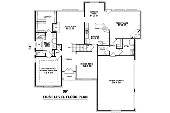 Floor Plan - Main Floor for Traditional House Plan #81-1041 - 4 bed, 3.5 bath