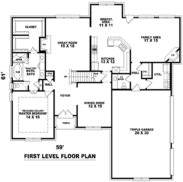 Floor Plan - Main Floor for Traditional House Plan #81-1041 - 4 bed, 3.5 bath