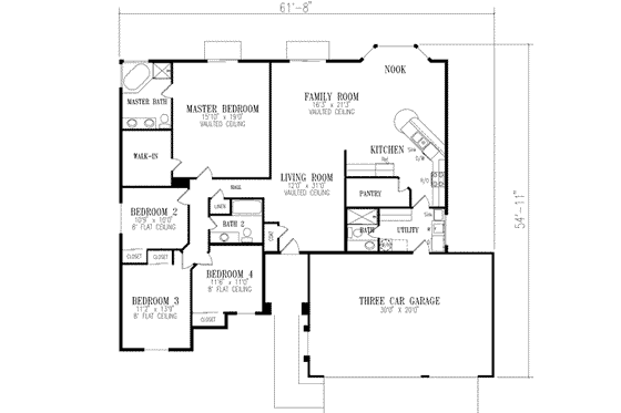 Floor Plan - Main Floor for Adobe / Southwestern House Plan #1-458 - 4 bed, 3 bath