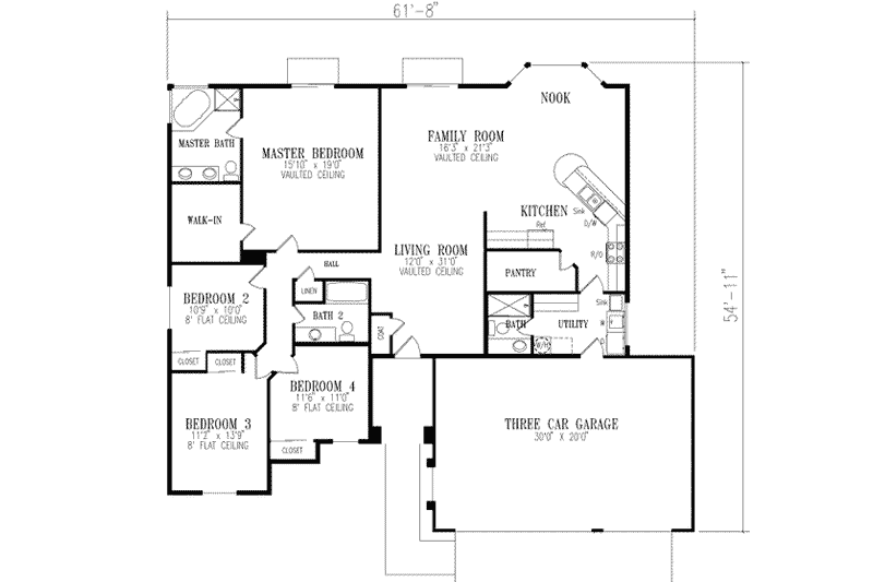 Home Plan - Floor Plan - Main Floor for Adobe / Southwestern House Plan #1-458 - 4 bed, 3 bath