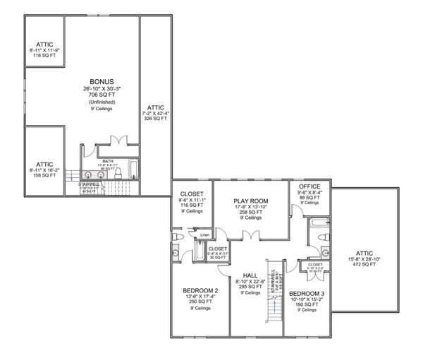 Farmhouse Floor Plan - Upper Floor Plan #1116-1