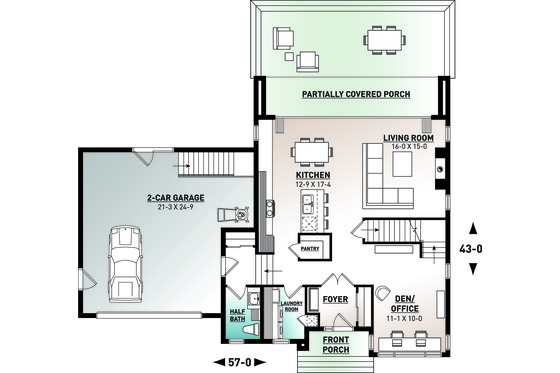 Floor Plan - Main Floor for Contemporary House Plan #23-2645 - 3 bed, 2.5 bath