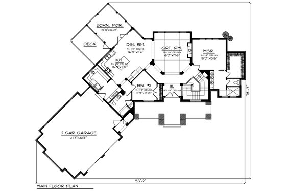 Floor Plan - Main Floor for Craftsman House Plan #70-1192 - 2 bed, 2 bath