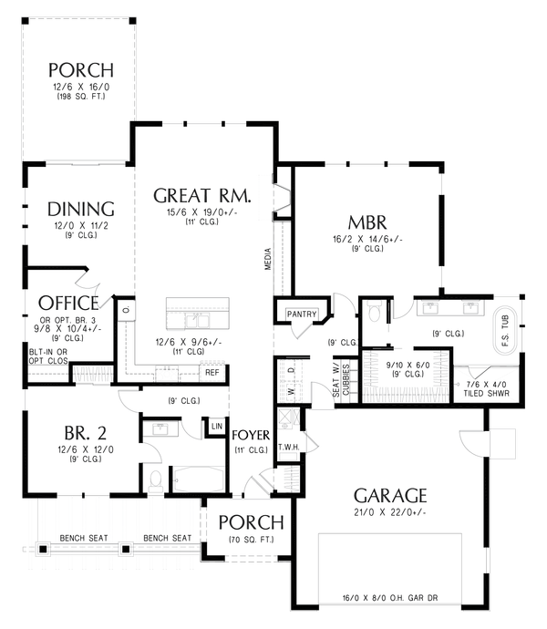Architectural House Design - Floor Plan - Main Floor for Farmhouse House Plan #48-1226 - 2 bed, 2 bath
