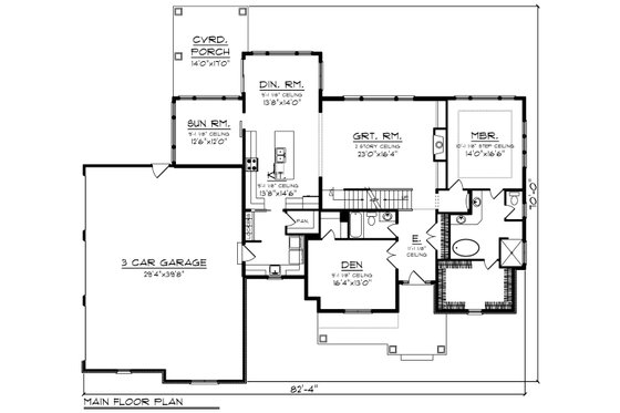 Floor Plan - Main Floor for Farmhouse House Plan #70-1469 - 4 bed, 4 bath