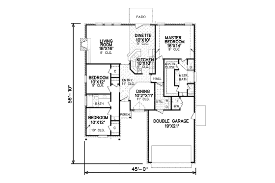 Floor Plan - Main Floor for Traditional House Plan #65-471 - 3 bed, 2 bath