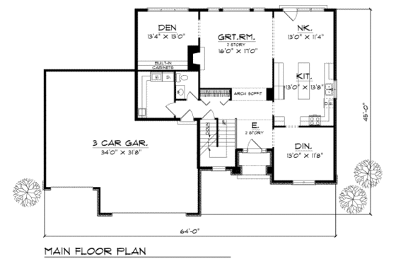 Floor Plan - Main Floor for Traditional House Plan #70-415 - 3 bed, 2.5 bath
