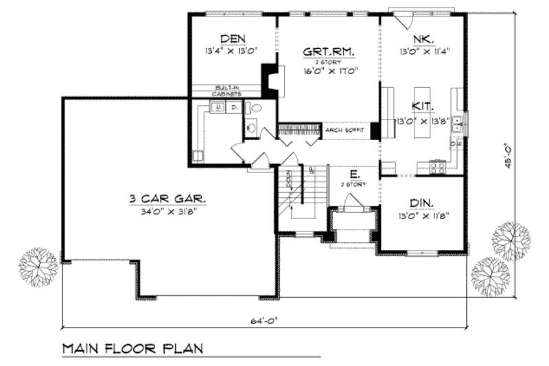 House Plan Design - Floor Plan - Main Floor for Traditional House Plan #70-415 - 3 bed, 2.5 bath