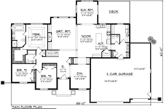 Floor Plan - Main Floor for Ranch House Plan #70-1121 - 3 bed, 2.5 bath