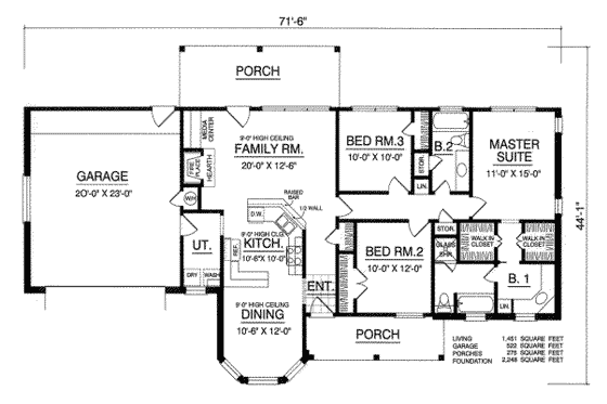 Floor Plan - Main Floor for Traditional House Plan #40-332 - 3 bed, 2 bath