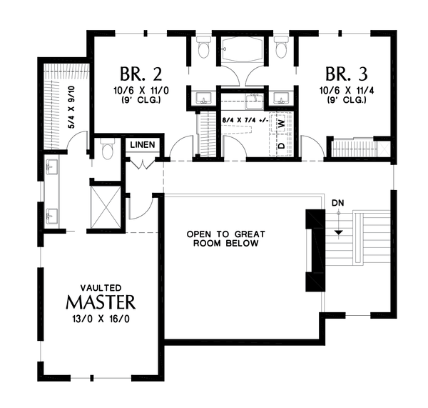 Contemporary Floor Plan - Upper Floor Plan #48-1009