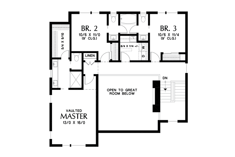 House Blueprint - Floor Plan - Upper Floor for Contemporary House Plan #48-1009 - 3 bed, 2.5 bath