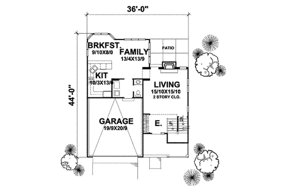 Floor Plan - Main Floor for Traditional House Plan #50-281 - 3 bed, 2.5 bath
