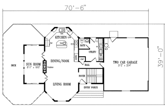 Floor Plan - Main Floor for Traditional House Plan #1-435 - 2 bed, 2.5 bath