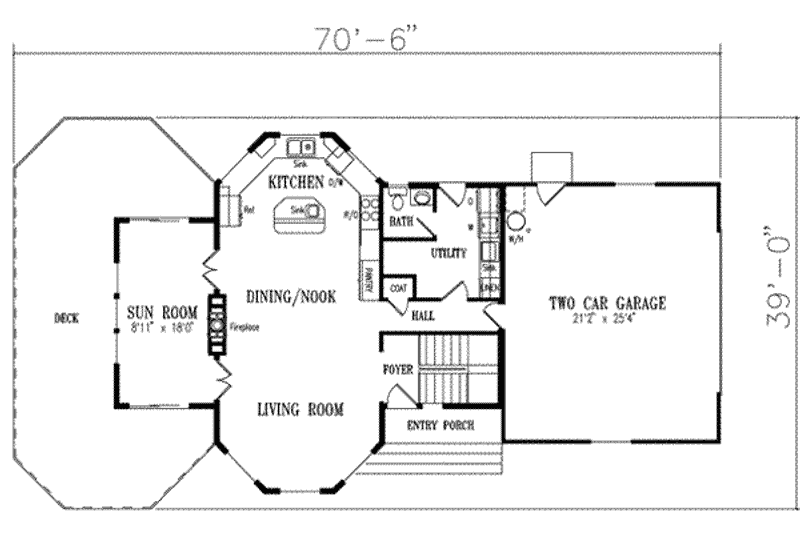 Home Plan - Floor Plan - Main Floor for Traditional House Plan #1-435 - 2 bed, 2.5 bath