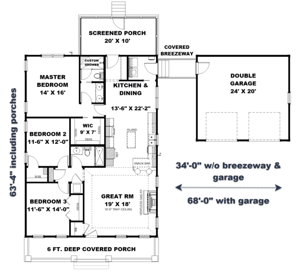 House Blueprint - Craftsman Floor Plan - Main Floor Plan #44-234
