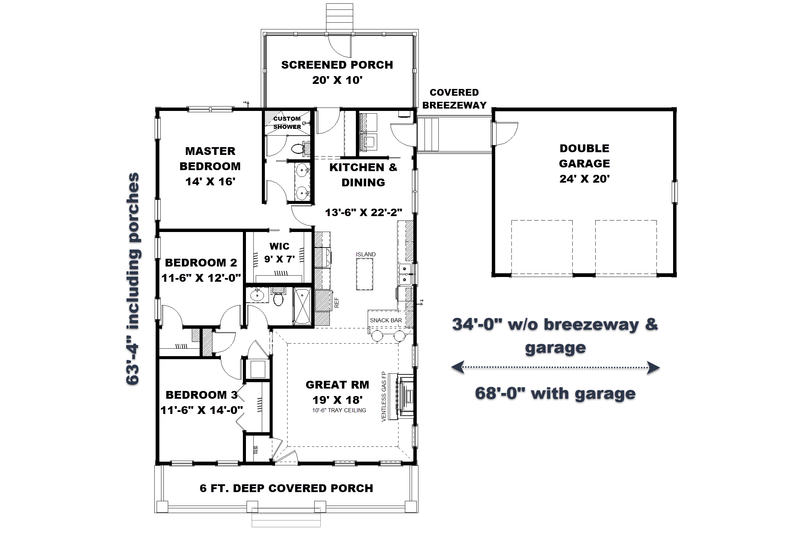 Architectural House Design - Floor Plan - Main Floor 1 for Craftsman House Plan #44-234 - 3 bed, 2 bath