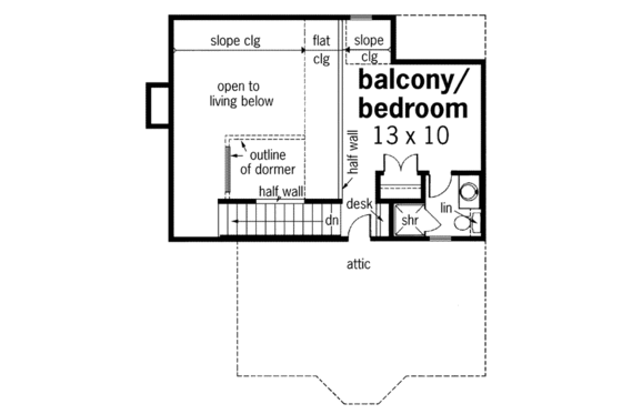 Floor Plan - Upper Floor for European House Plan #45-102 - 2 bed, 2 bath