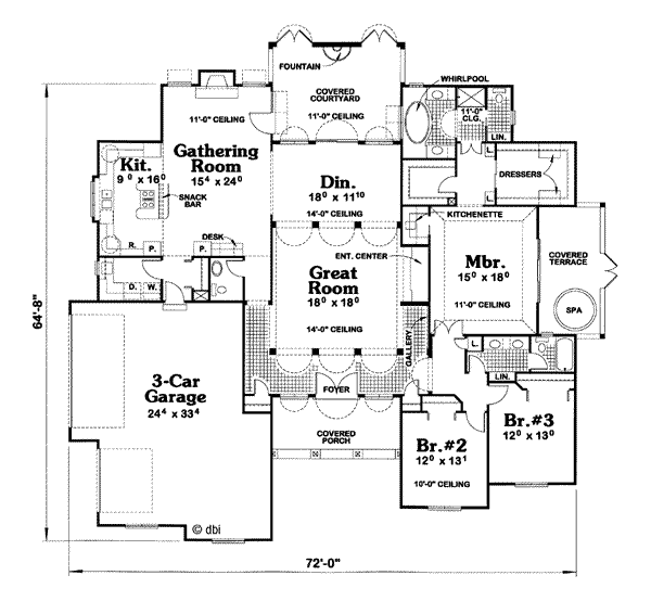 Architectural House Design - Mediterranean Floor Plan - Main Floor Plan #20-992