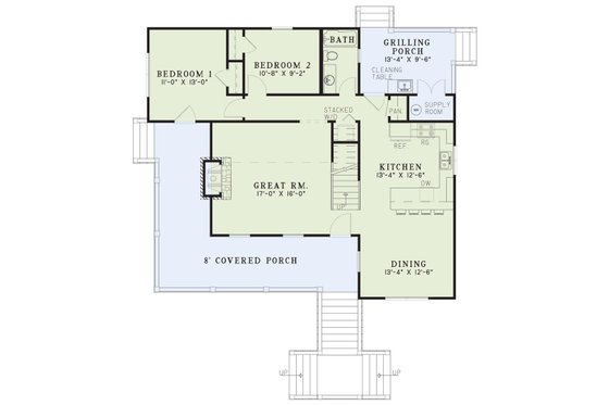 Floor Plan - Main Floor for Mediterranean House Plan #17-3299 - 4 bed, 2 bath
