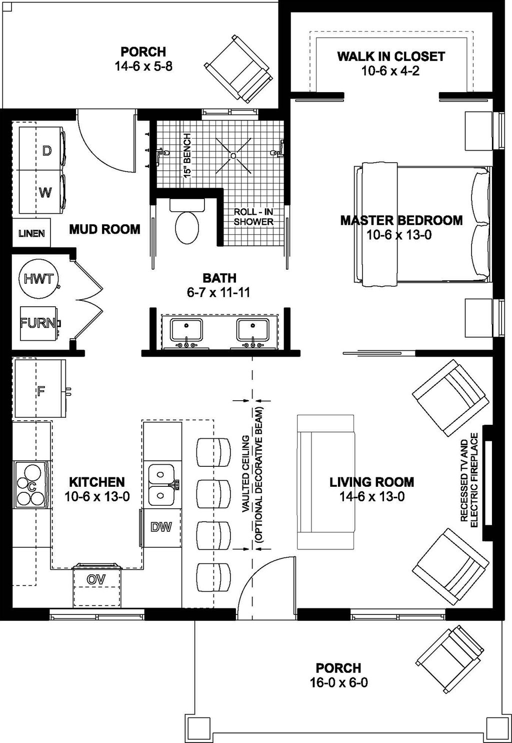 Floor Plan - Main Floor for Farmhouse House Plan #126-299 - 1 bed, 1 bath