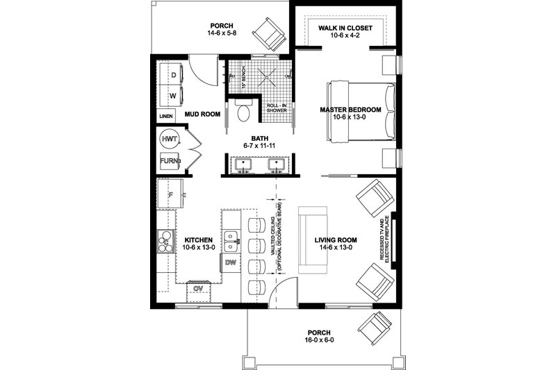 Architectural House Design - Floor Plan - Main Floor for Farmhouse House Plan #126-299 - 1 bed, 1 bath