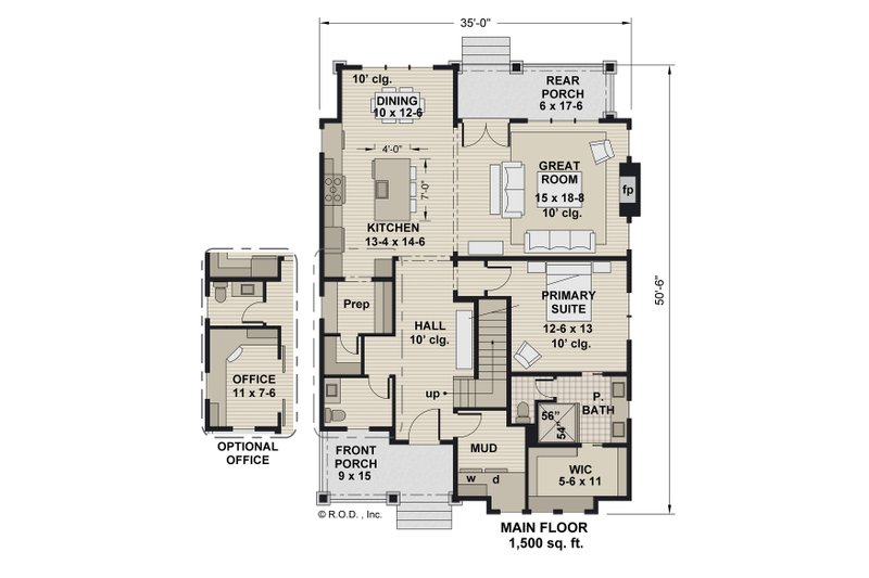 Home Plan - Floor Plan - Main Floor for Farmhouse House Plan #51-1455 - 3 bed, 3.5 bath