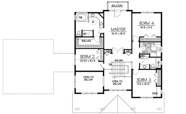 Craftsman Floor Plan - Upper Floor Plan #100-504
