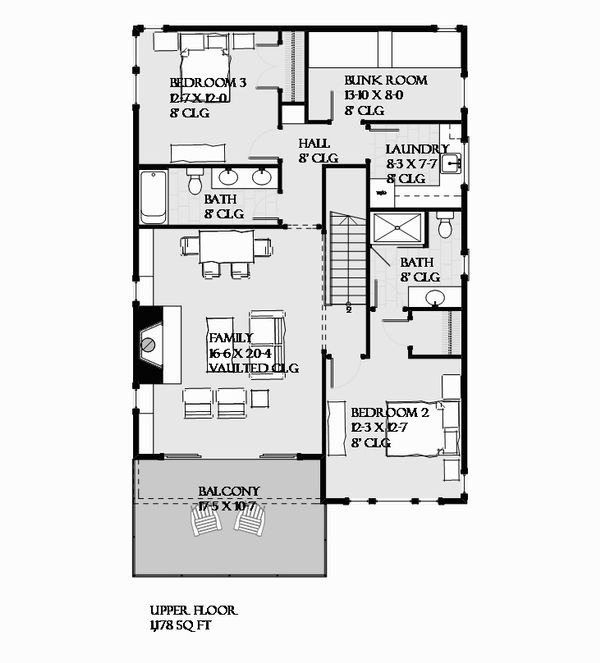 Beach Floor Plan - Upper Floor Plan #901-130