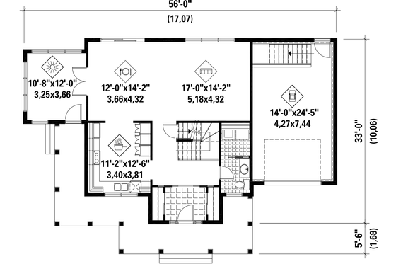 Floor Plan - Main Floor for Country House Plan #25-4375 - 3 bed, 1 bath
