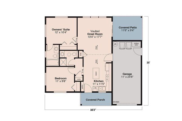 House Design - Floor Plan - Main Floor for Traditional House Plan #124-1343 - 2 bed, 2 bath