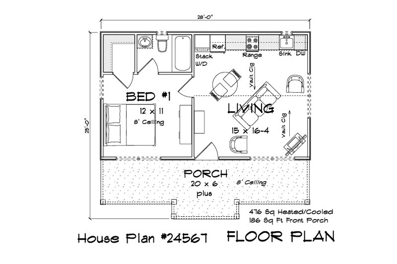 House Plan Design - Floor Plan - Main Floor for Cottage House Plan #513-2360 - 1 bed, 1 bath
