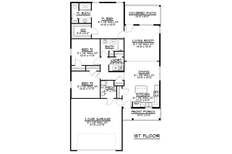 House Design - Floor Plan - Main Floor for Ranch House Plan #1064-40 - 3 bed, 2 bath