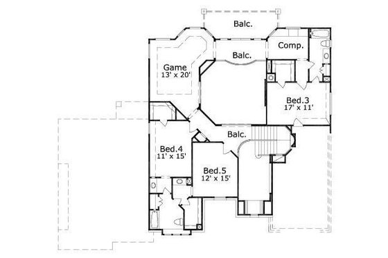 Floor Plan - Upper Floor for European House Plan #411-813 - 5 bed, 4 bath