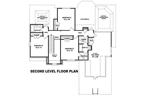 Floor Plan - Upper Floor for European House Plan #81-1497 - 4 bed, 3.5 bath