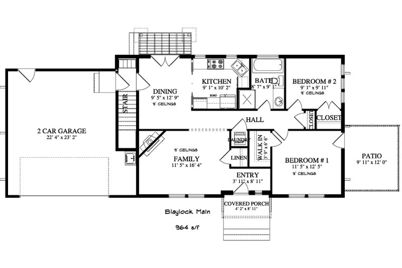Architectural House Design - Floor Plan - Main Floor for Ranch House Plan #1060-28 - 2 bed, 2 bath