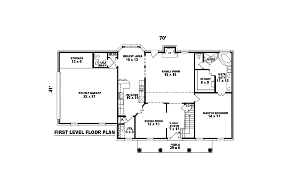 Floor Plan - Main Floor for Southern House Plan #81-1449 - 4 bed, 3.5 bath