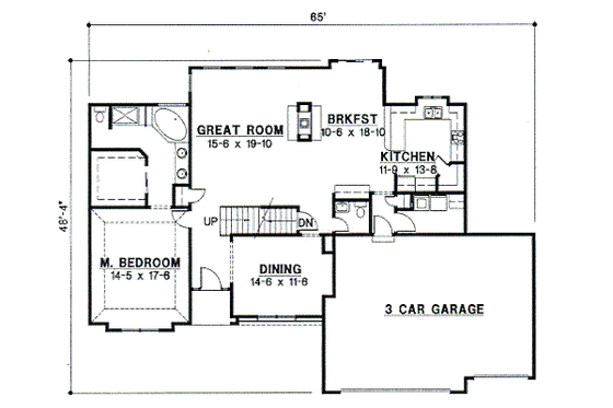 Floor Plan - Main Floor for European House Plan #67-718 - 4 bed, 2.5 bath