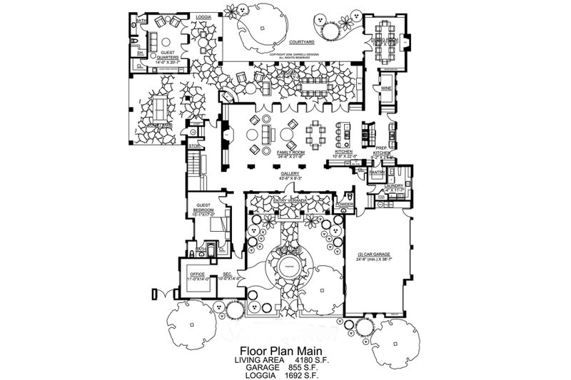 Architectural House Design - Floor Plan - Main Floor for Mediterranean House Plan #484-8 - 4 bed, 5 bath