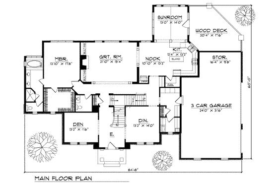 Floor Plan - Main Floor for European House Plan #70-528 - 4 bed, 3.5 bath